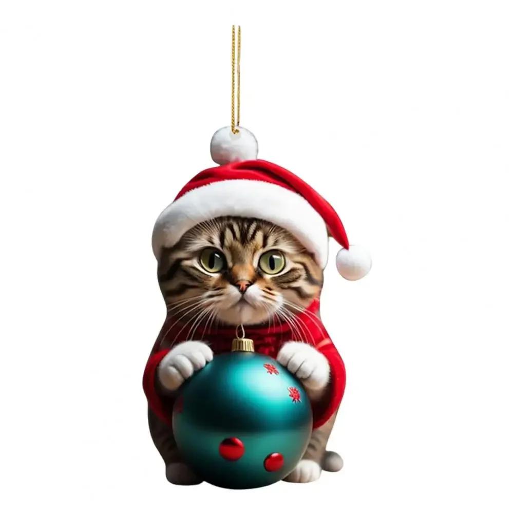 

2025 Новый мультяшный милый котенок Подвеска на рождественскую елку Рождественский мультяшный милый кот в шапке Санты Рождественские елочные подвески