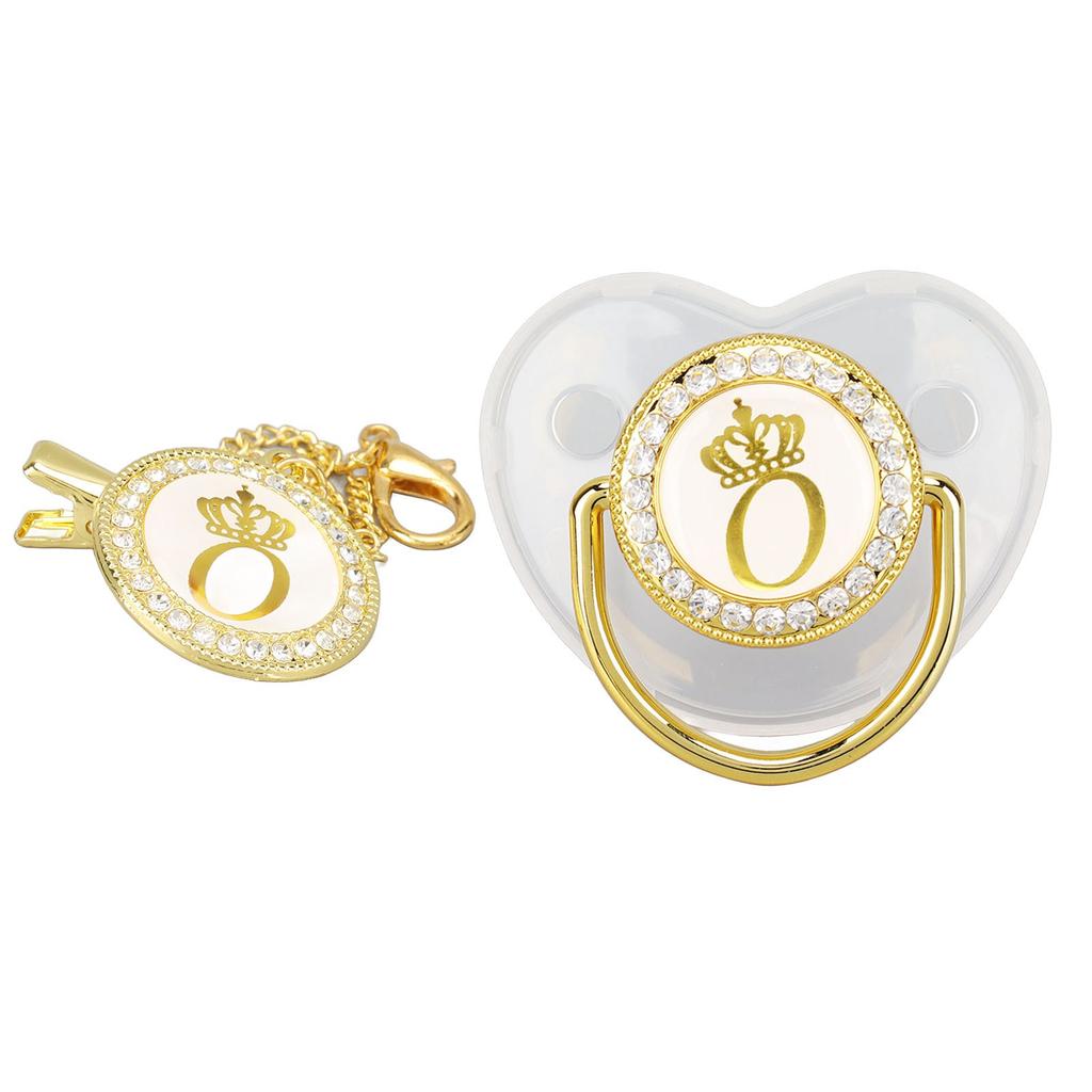 Baby Pacifier Teething Golden Rhinestone Nipple Letters Pacifier for Baby Baptism Bathing