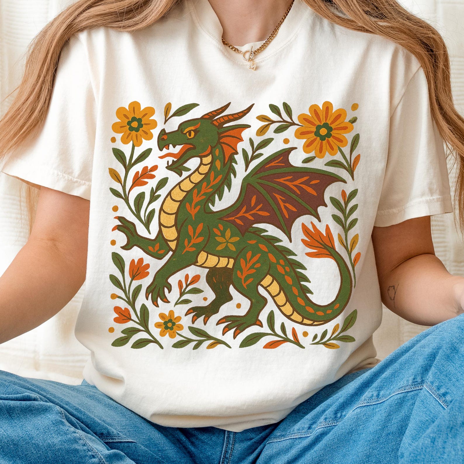 Folk Art Dragon Shirt: Bookish Comfort Colors Tee XL