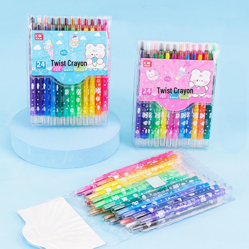 24-Color Long Erasable Rotating Crayons for Kids, Non-Staining, Smooth Graffiti and Painting Sticks Non-Staining