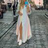 Lapel Long Sleeve Irregular Hem Single-breasted Shirt Dress Women Fashion Print Loose Maxi Dress Female Clothing