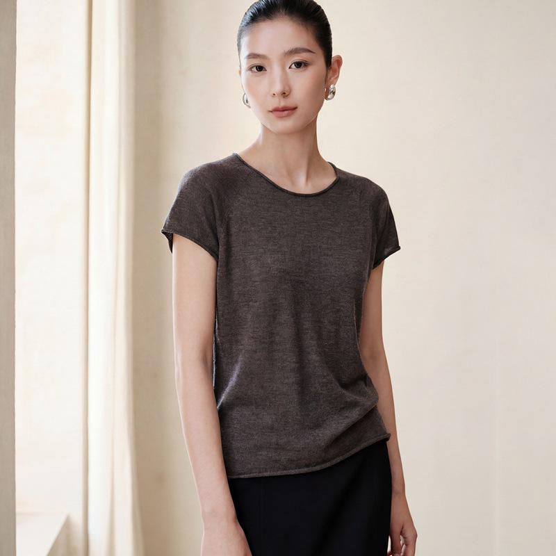 Women's 80-Count Cashmere Batwing Sleeve Knit Pullover - Spring/Autumn Thin Short Sleeve Style