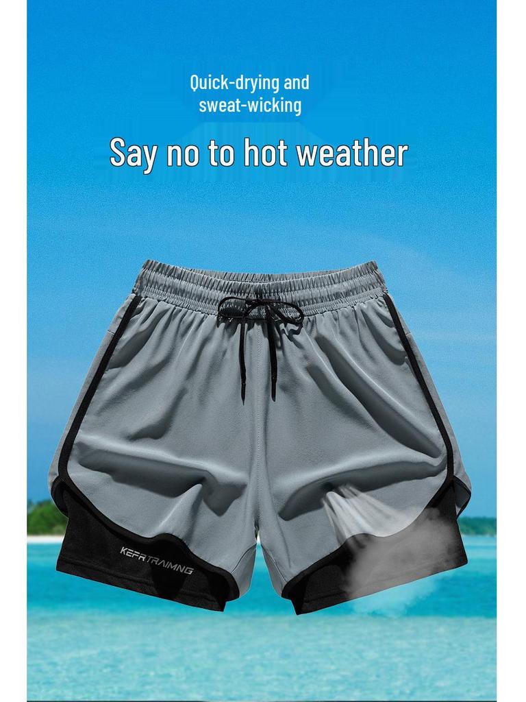 Unisex Schnelltrocknende Zweiteilige Liner-Shorts für Sommer-Laufen, Basketball und Fitness