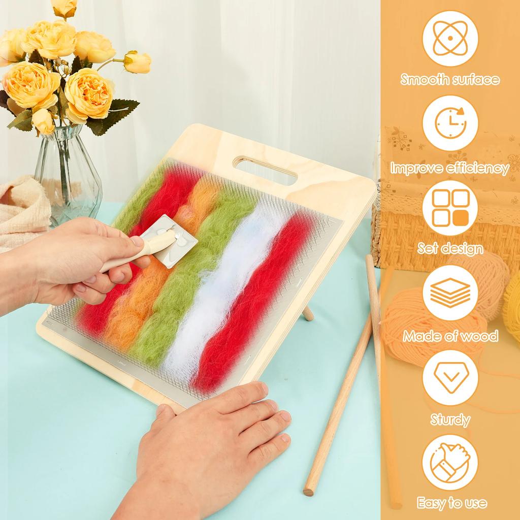 Carding Brush Set 25x25 cm Rubber & Gauze Blending Board with Wool Brush Wool Needle Felting Tools for Felt Making Craft DIY