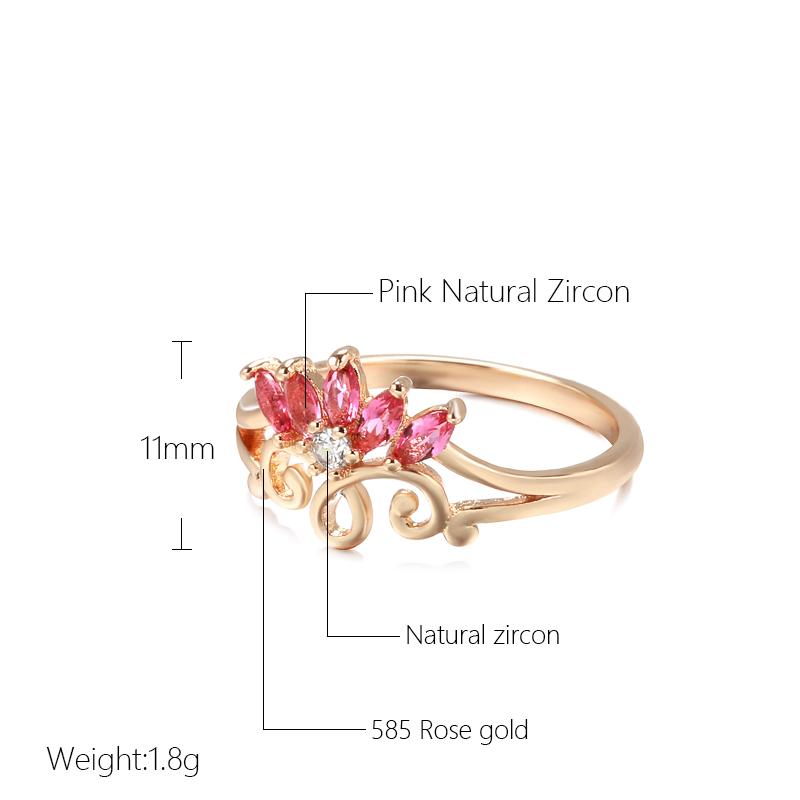 Neu im Ring für Damen Mode Rosa Natur Zirkon Roségold Farbe Hohlblume Ethnisch Braut Vintage Schmuck
