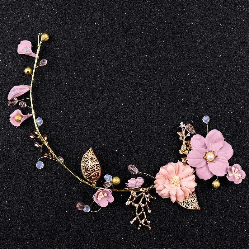 Gioielli per Capelli Lunghi Fascia con Fiori Rosa Ornamenti per Capelli da Sposa Fascia Copricapo Fatto a Mano Decorazione Capelli Matrimonio