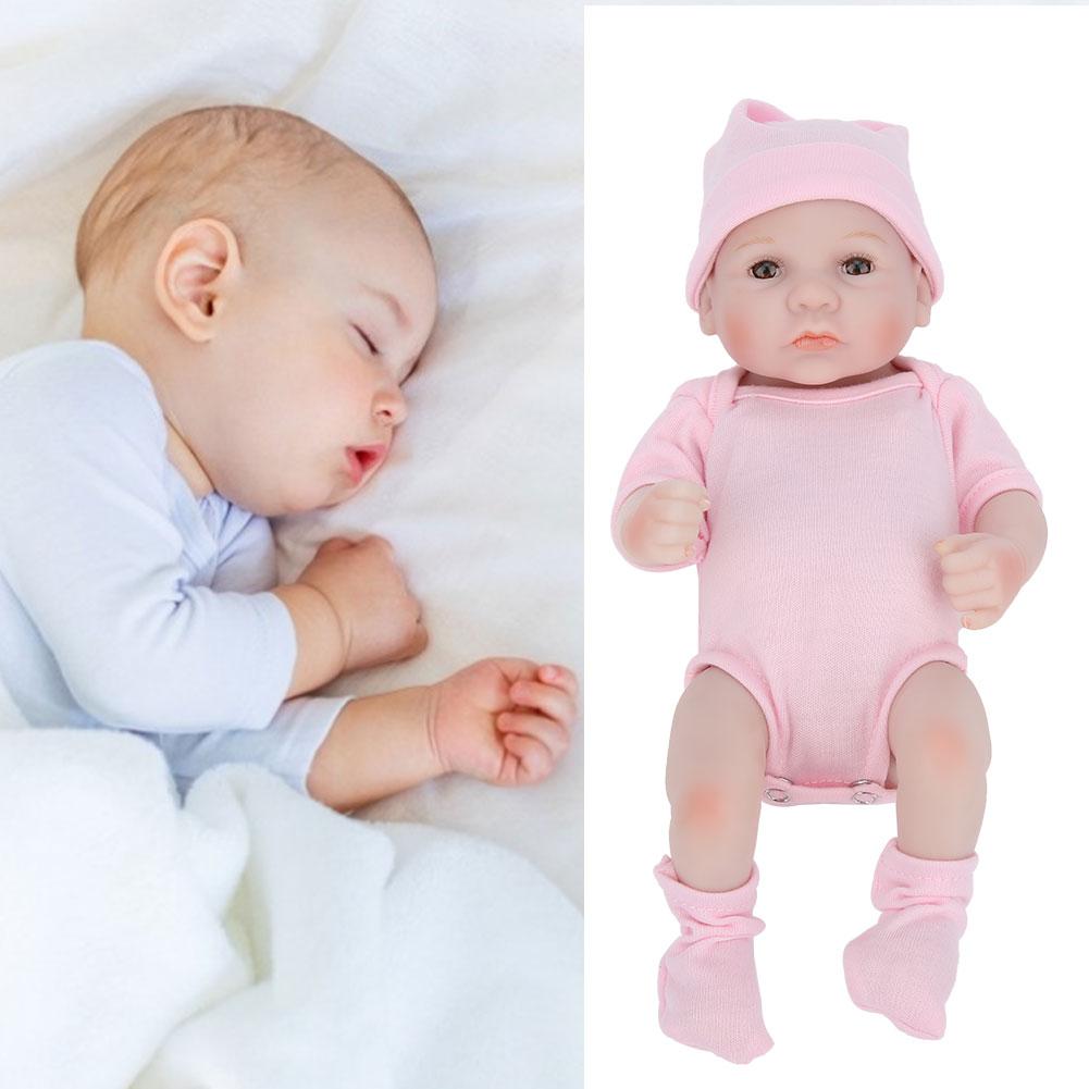 Silicone Body Simulation Baby Doll Lifelike Baby Doll Toy Children Girls Gift 10 InchPink Open Eyes