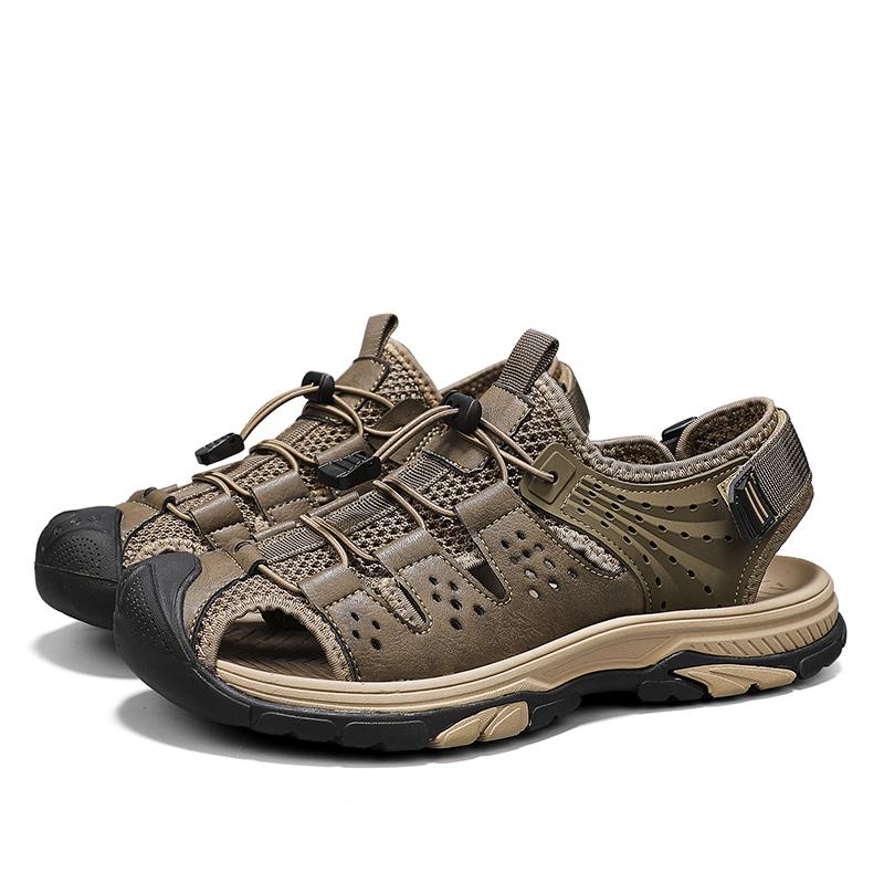 Fashion Mens Beach Shoes Summer New Breathable Mesh Bread Toe Protection Sandals Snug Wear-resistant Casual Anti-collision Sandals
