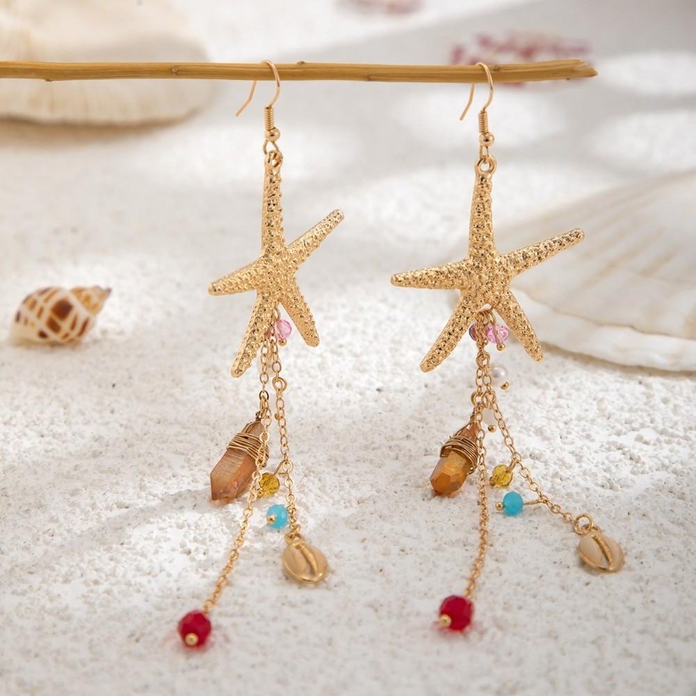 Crystal Pendant Starfish Shell Earrings Long Tassel Sea Series Necklace Resort Wear