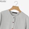 ZANZEA Women Casual Round Neck Short Sleeve Loose Stripe Dress