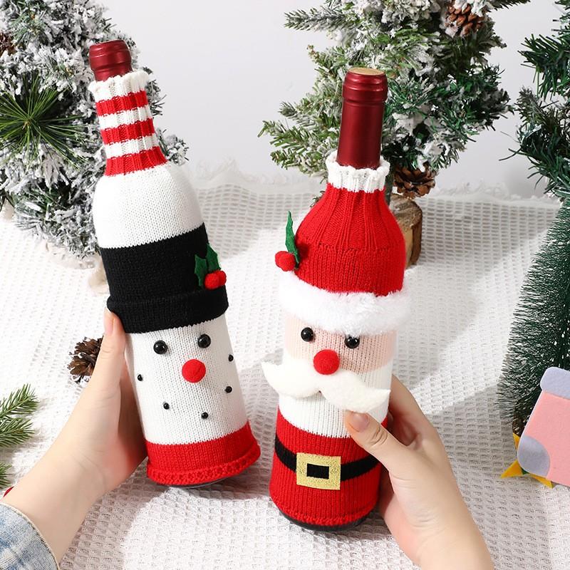 Christmas Santa Claus Wine Bottle Covers - Knitted Bottle Sleeves for Wine & Champagne, Festive Holiday Decor for Restaurant