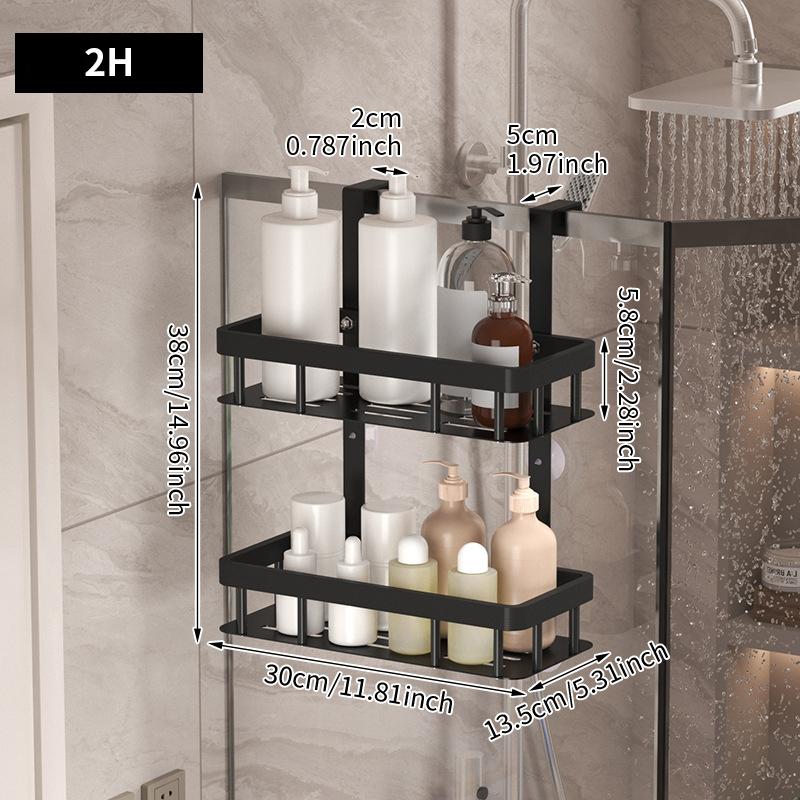 

1 шт. Толстая подвесная корзина для хранения из углеродистой стали, полка для ванной комнаты, полка за дверью, аккуратная многоярусная ванная комната, два/три яруса 38*30*13.5cm чёрный