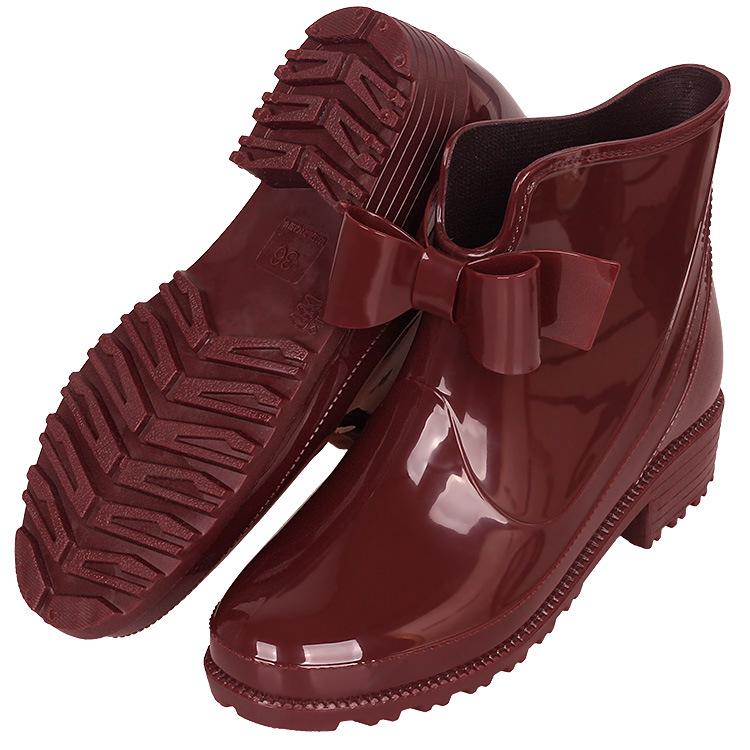 Women's European & American Bow Low Tube Rain Boots - Fashionable Non-Slip PVC for Outdoor Wear.