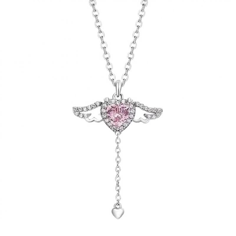 Amors Herz Halskette: Luxuriöser Engel Flügel Anhänger mit Zirkonia Schlüsselbein Kette
