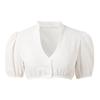 Women's Casual Fashion Crop Shirt V Neck Button Front Puff Sleeve Short Top Elastic Hem Blouse