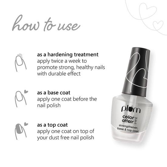 Plum Color Affair 3-in-1 Strengthener, Base & Top Coat | 7-Free Formula | With AHA & Avocado Oil | 100% Vegan & Cruelty-Free