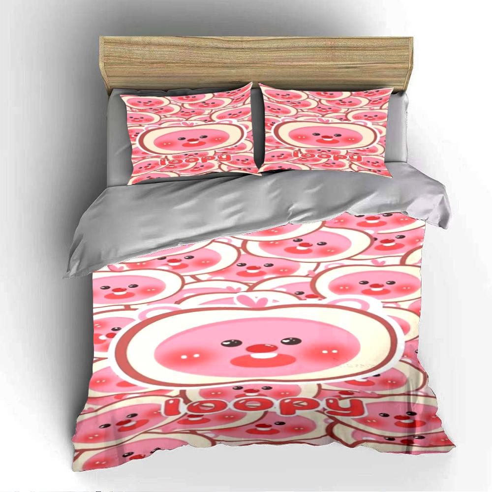 Cute Pink Cartoon Peach Characters Bedding Bedding set (1 duvet cover, 2 pillowcases, duvet not included)