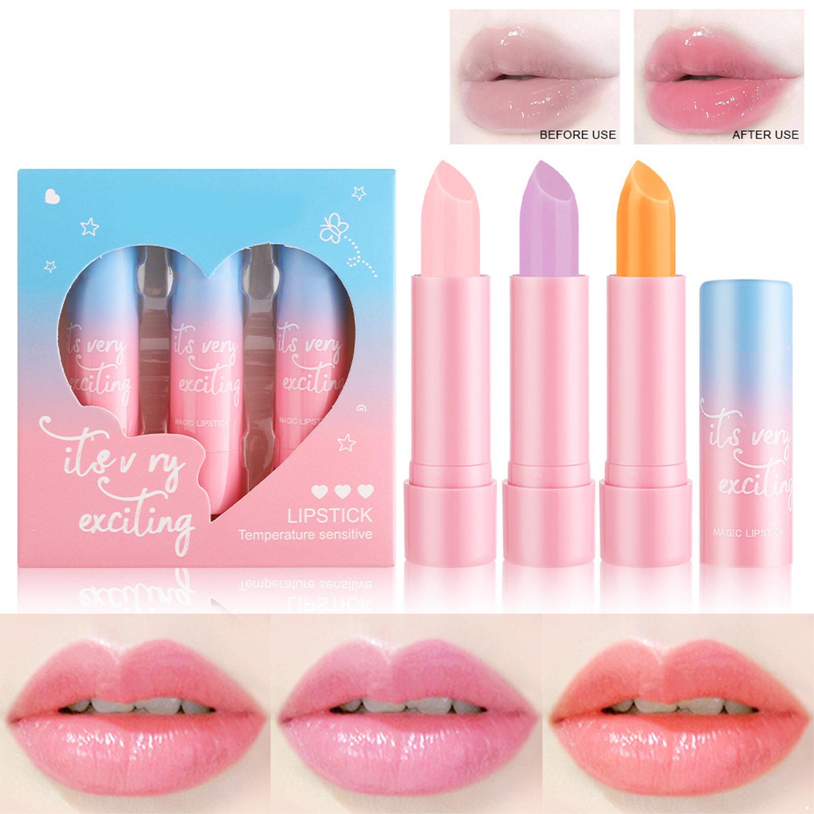 

3-Pack Color Changing Lipstick & Balm Set | Long Lasting & Moisturizing | Waterproof Lip Color | Hydrating Smooth Makeup Gift for Women One Size