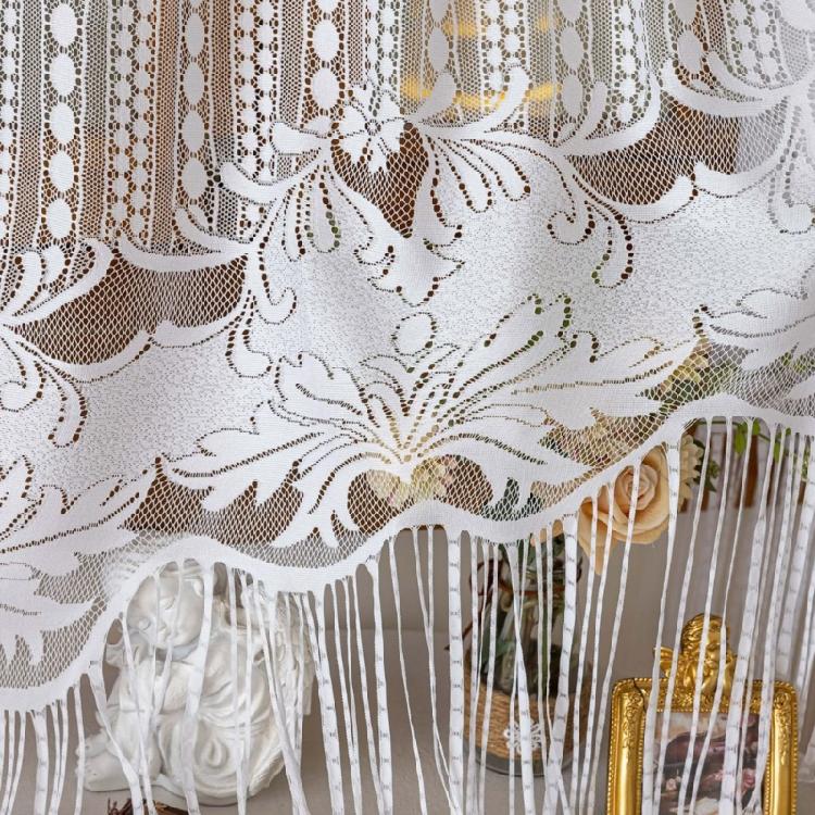 White Lace Fringed Valance Semi Sheer Half Curtain with Hole Easy Hanging for Room Partition Light Filtering Decors