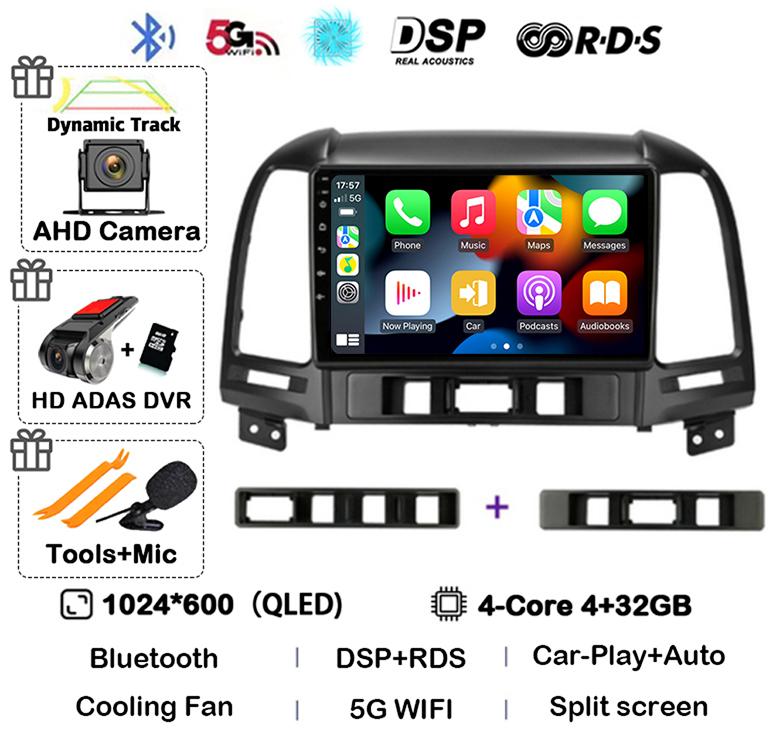 Android 14 Carplay Auto Car Radio For Hyundai Santa Fe 2 2006-2012 4G+WIFI Multimedia Player GPS 2Din Autoradio Stereo Head Unit