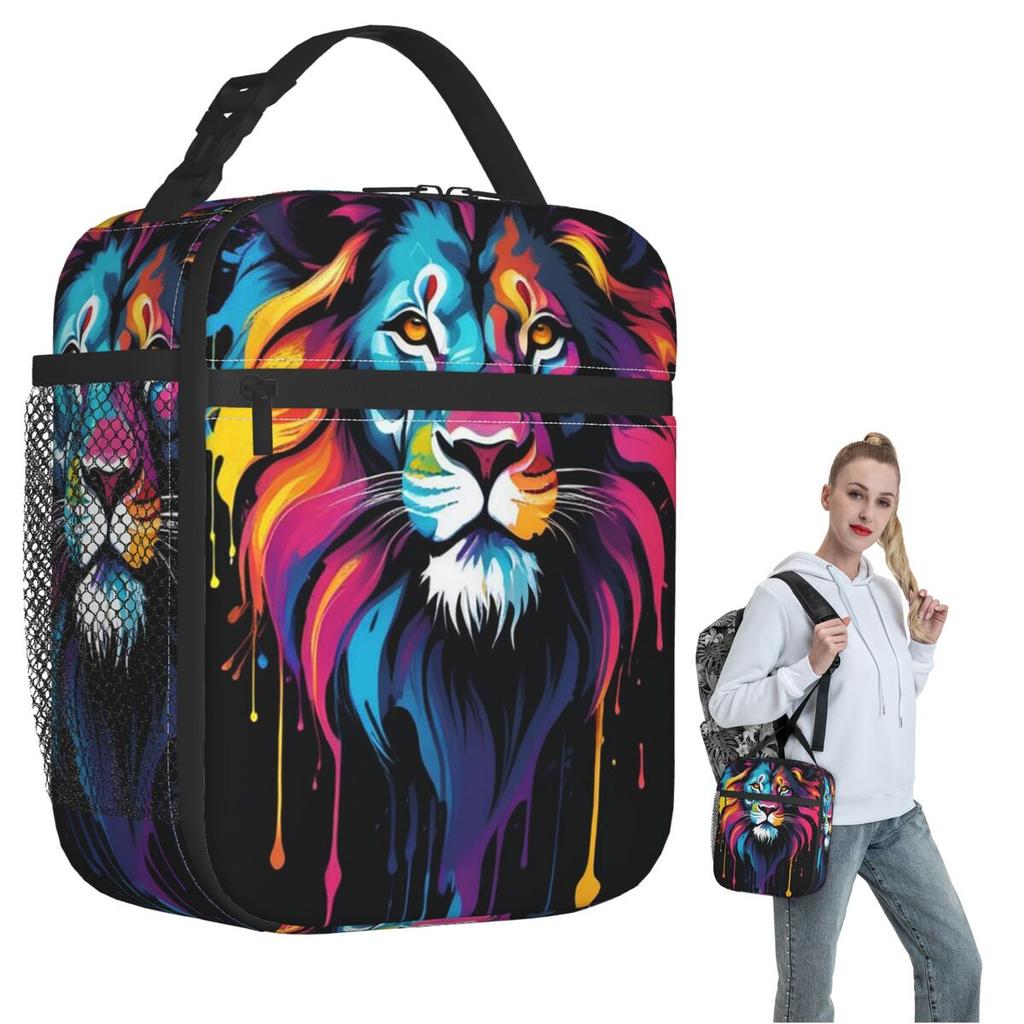 Bunte Löwendruck-Isolierte Lunchtasche für Damen Kinder Tragbare Lebensmittelboxen Thermische Lunchbox Tragetasche