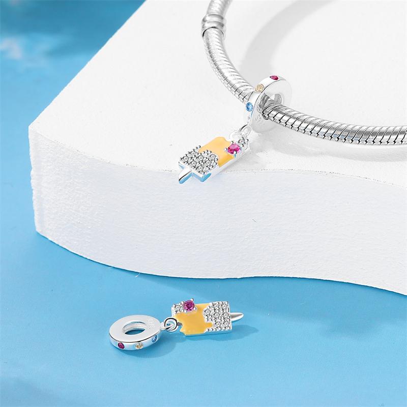 Original Copper Charms Luxury Yellow Ice Cream Pendant Beads Fit Bracelet Diy Women Making Delicate Gift