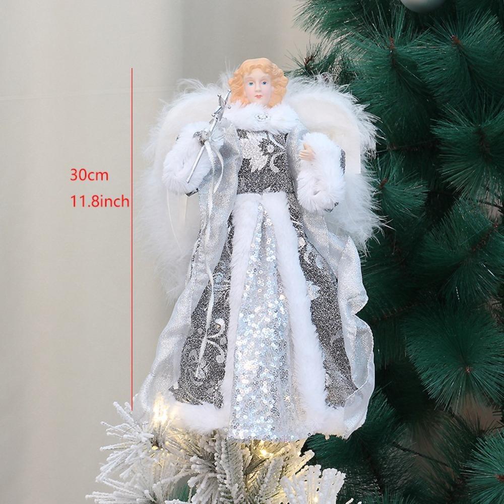 Angel Christmas Tree Topper Wings Navidad Angel Tree Top Star Decorations PVC 30cm Fairy Angel Ornaments Yard Cafe Home