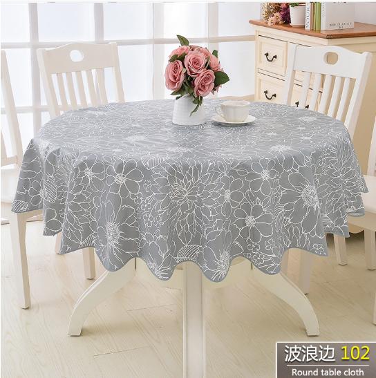 Pvc Hotel Waterproof Tablecloth Printed Oil Resistant Large Circular Table Cloth Hotel Plastic Round Table Cover With Lace Hem