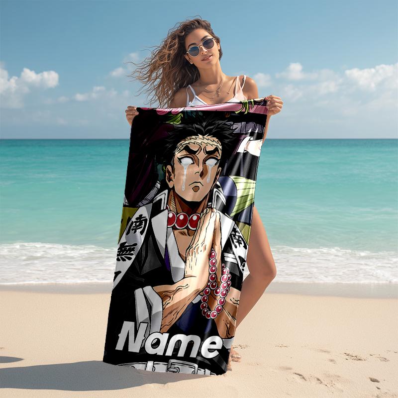Personalized customized proof beach towel with Demon Slayer character theme pattern - soft, absorbent, quick-drying, perfect swimming, camping&bathing