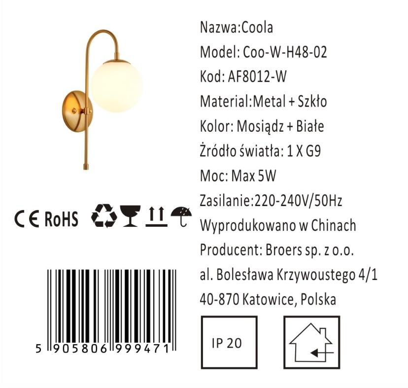 Coola - 48 Cm Spherical Wall Lamp, Elegant Modern, Gold and Milky White