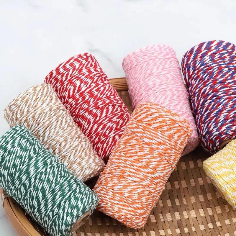 100 Meter/Roll Two Colors Cotton Baker Twine Rope Cord DIY Gift Crafts Wrap Christmas Wedding Decoration Gift Packaging String