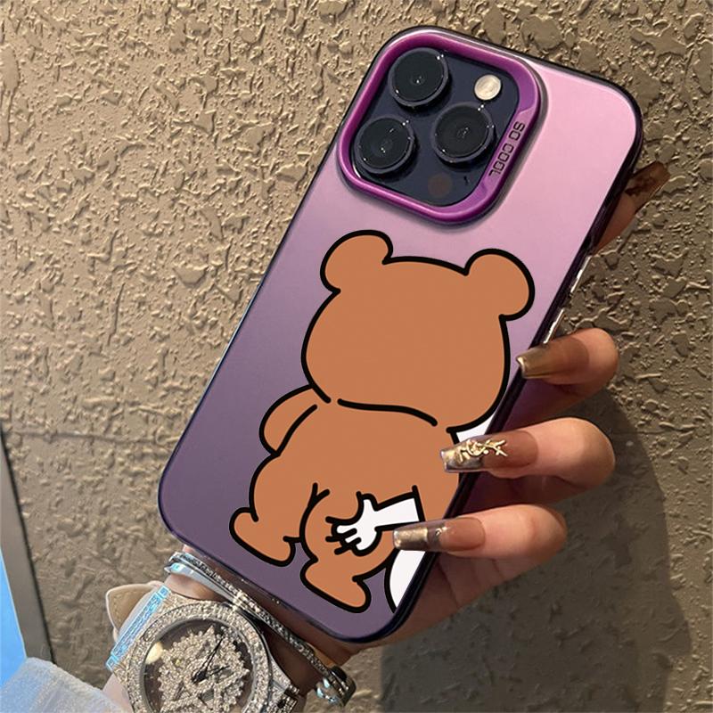 Cute Rabbit Bear Couple Design TPU Basic Phone Case For iPhone 16 15 Pro Max 14 13 12 11 XS X XR 7 8 Plus 16E Matte Hard Cover