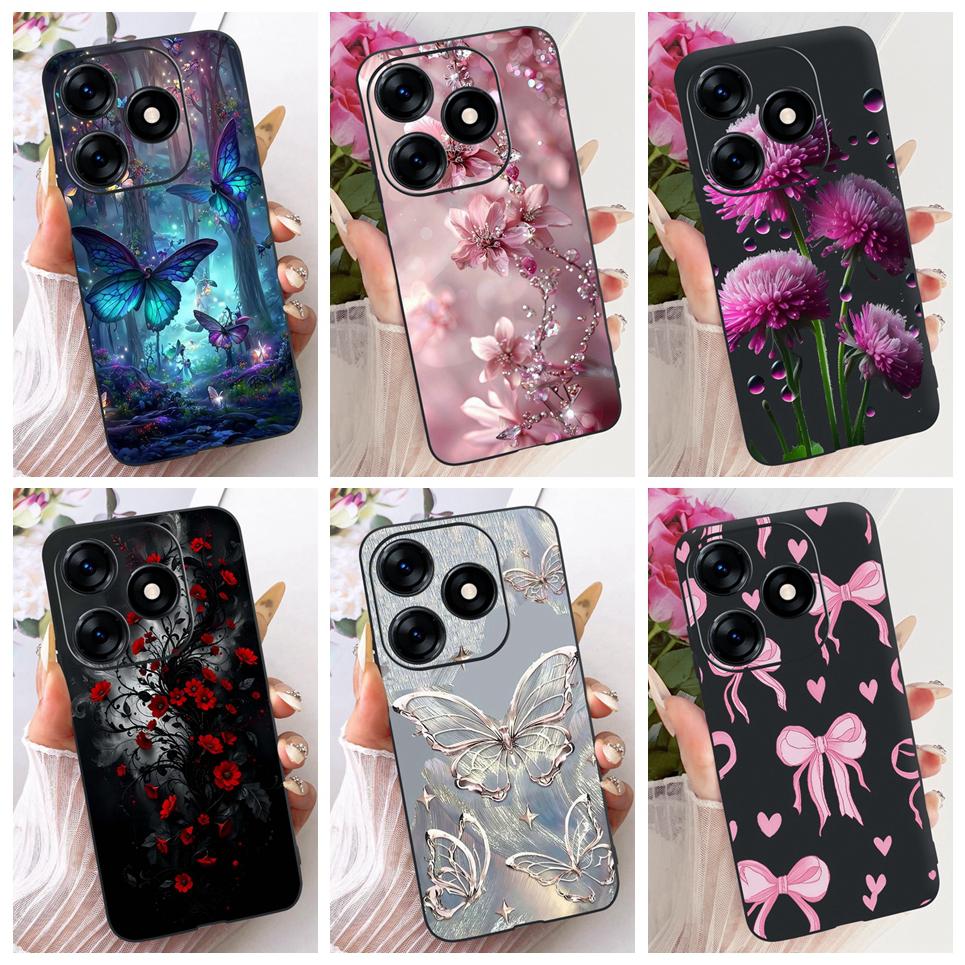 Für Tecno Spark 10 10C 10 Pro 4G KI7 KI5m Handyhülle Bunte Schmetterlingsblume Damen Girly Weiche Silikonhülle Mattes Rückcover