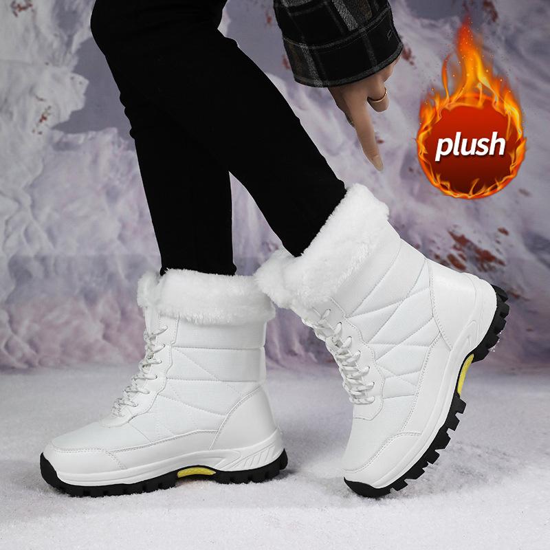 Damen Winter Skifahren warme Schneestiefel Samt Outdoor High-Top Schnür-Baumwollschuhe rutschfeste Bergstiefel