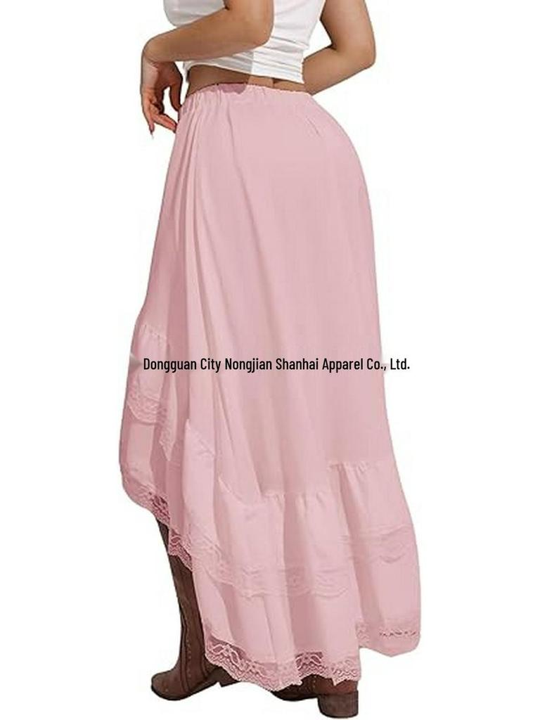 2026 Bohemian Style Printed Waist-Cinched Retro Short Skirt with Elegant Long Lace Design