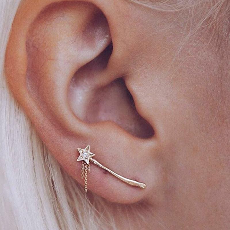 Simple Personality, Diamond-Set Star Magic Wand, Tassel, Stud Earrings For Women