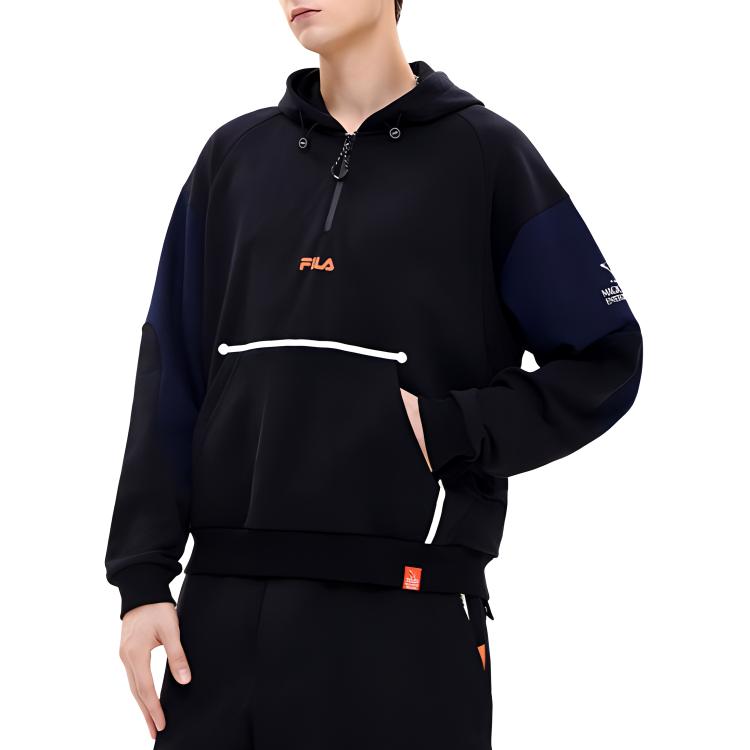 Fila Fleece Kapuzenpullover Amerikanisches Sweatshirt Herren Sweatshirts Schwarz F11M249211F-BK