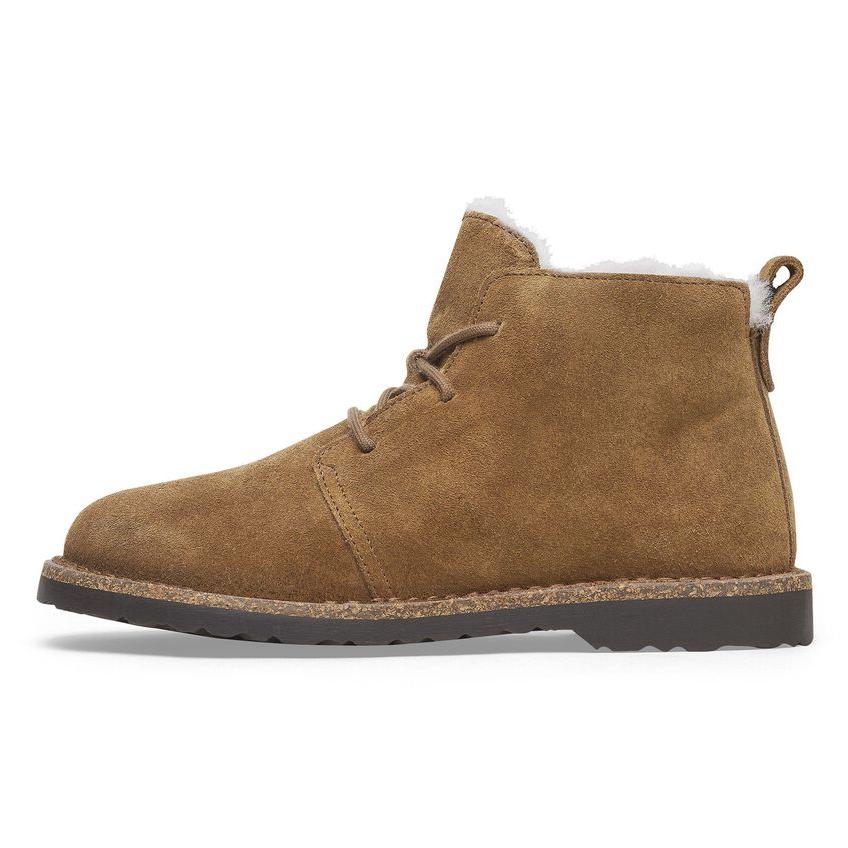 Birkenstock Uppsala Mid Shearling Suede Short Combat Boots Women's Tea Brown Narrow 1028148