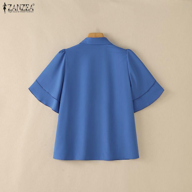 ZANZEA Women Commute Casual Turn Down Collar Loose Half Sleeve Blouse