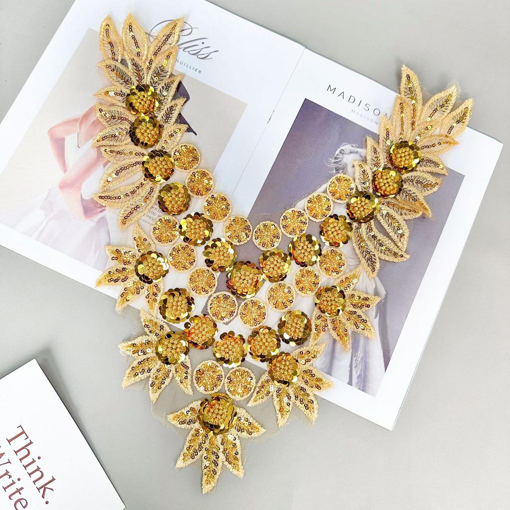 Heavy Industry Beads Shiny Bead Embroidery Lace Sequins Accessories Clothing Performance Clothing Ethnic Style Collar Decoration Women