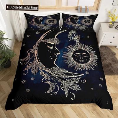 Duvet Cover Set Golden Sun And Moon Boho Mysterious Color Home Decor Bedding Set Adults Gifts With Zipper Decorative Quilt Cover