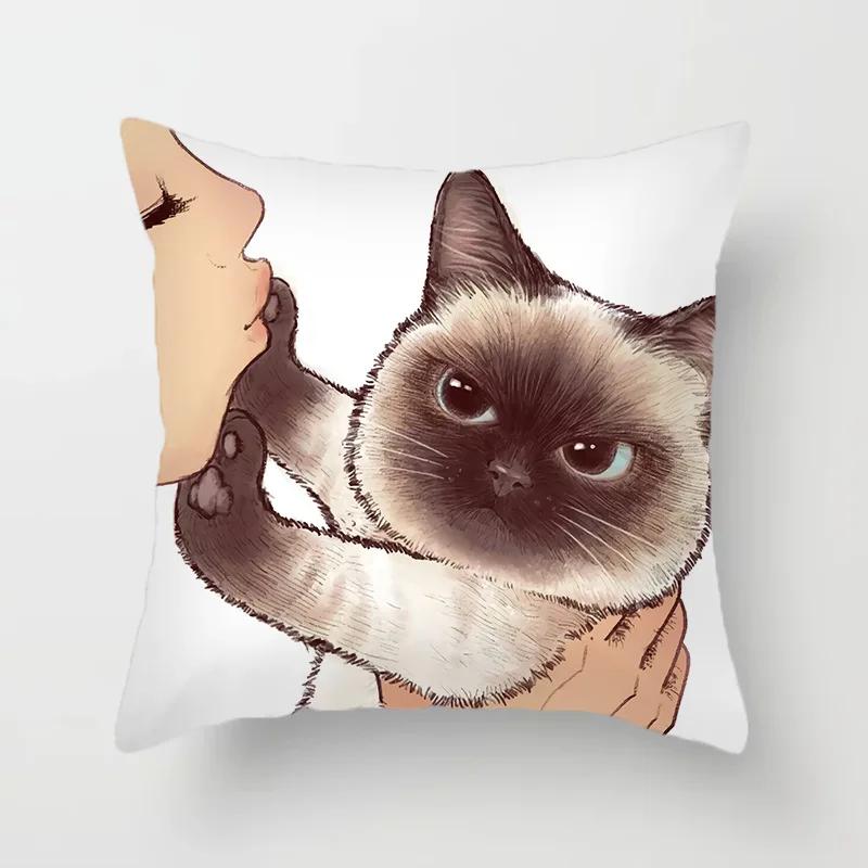 Funny Love Kiss Cute Cat Cushion Cover Cartoon Creative Naughty Cat Pillow Case Cover Home Textile Cat Pillow Covers Pillowcase