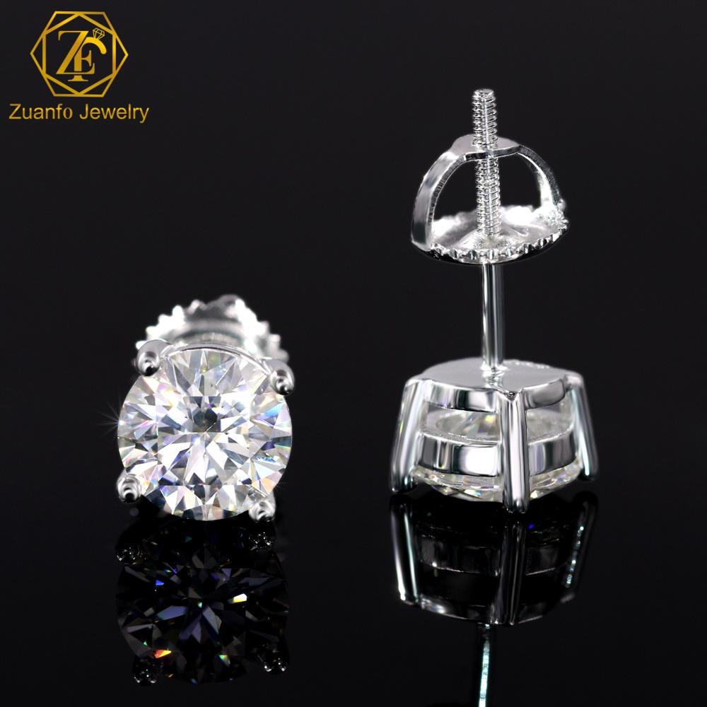 Iced Out Man 1CT 2CT 3CT Round VVS1 Moissanite Hip Hop Stud Earrings Pass Diamond Tester 925 Silver Moissanite Earrings