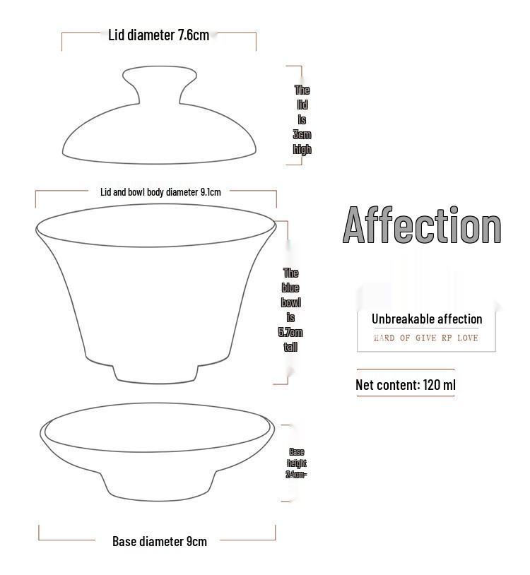 Gaiwan Teacup Set: Blue and White Ceramic with Lid, 120ml Capacity