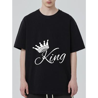 Black T Shirt with Crown and King Print for Casual Wear