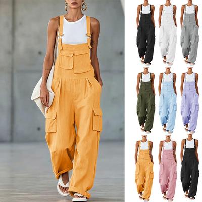 Women Casual Adjustable Strap Loose Fit Wide Leg Cargo Overalls with Multiple Pockets Comfortable Workwear Jumpsuit
