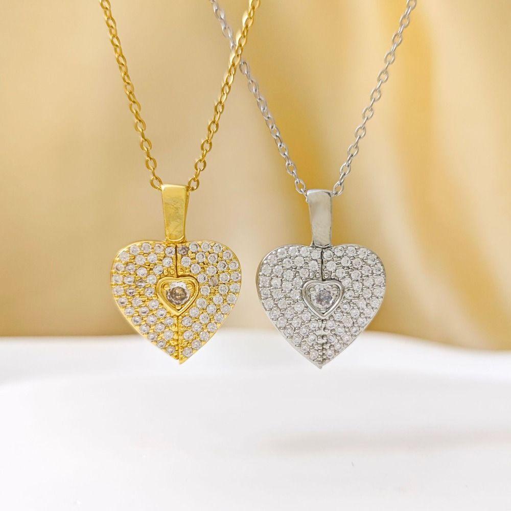 Handmade Opening Heart Pendant Heart Couple Love Locket Heart-shaped Necklace  Birthday Gift