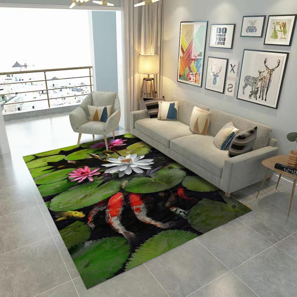 Luxury Creek Lotus Lucky Koi Anti-Rutsch-Teppiche, Küchenmatte, weiche, verdickte Küchenbodenmatte, wasserdicht, rutschfest, ölbeständig, Bodenmatte, Läuferteppich