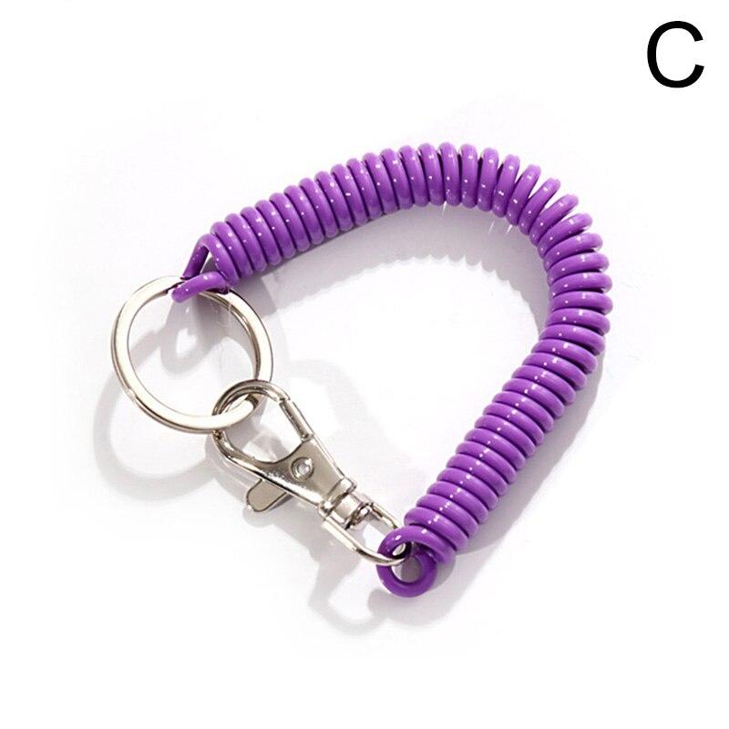 Elastischer Federseil-Schlüsselanhänger, Schlüsselanhänger, silberfarbener Metallkarabiner für Outdoor-Camping, Anti-verlorenes Telefon, Frühlings-Schlüsselanhänger