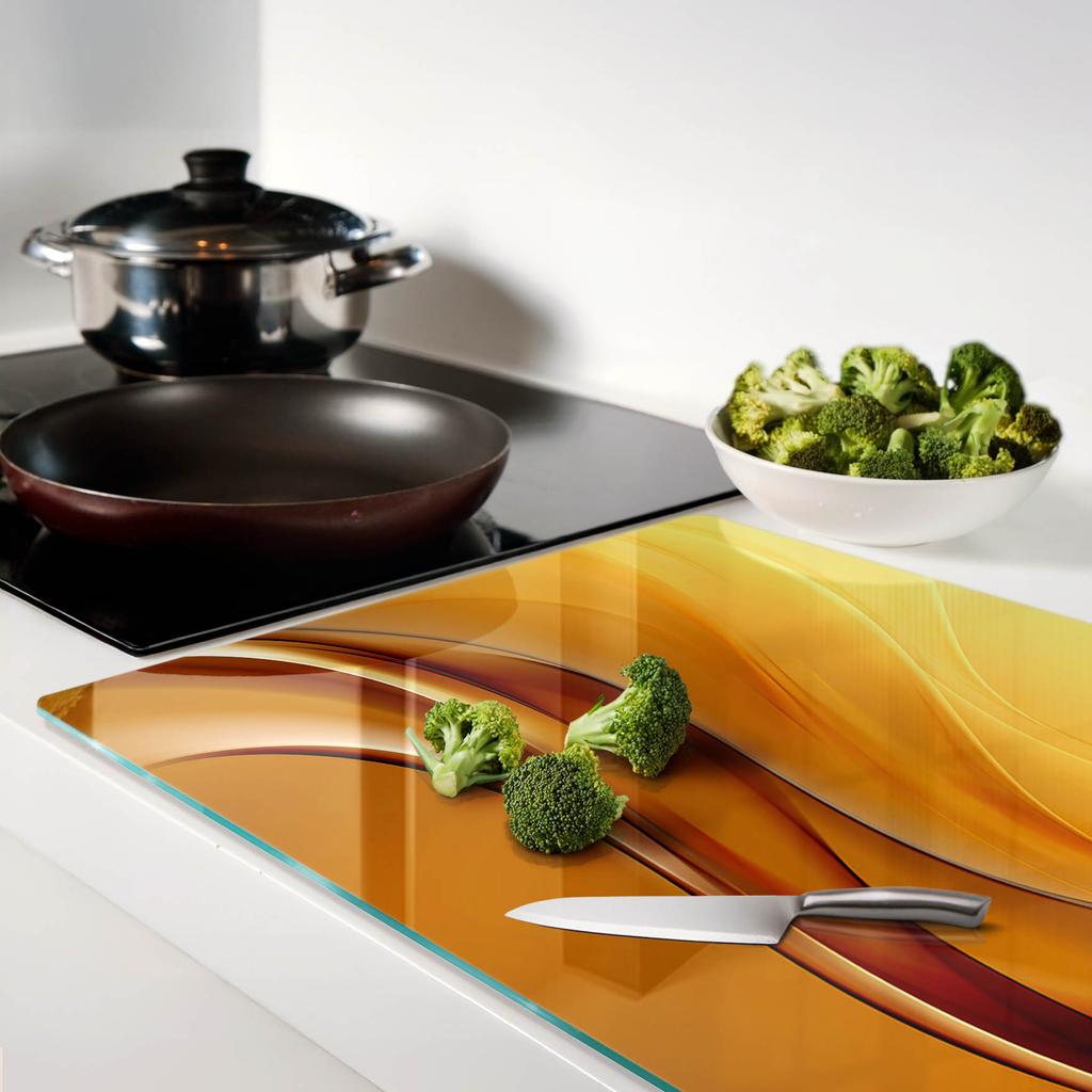 Tempered Glass Kitchen Serving Board with Graphic Wave Background 80x52 Cm